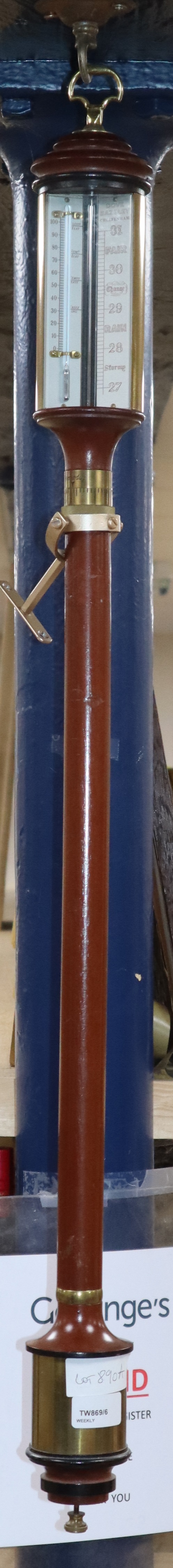 A modern mahogany ships barometer by Dove, Bazeley, Cheltenham Height 94cm